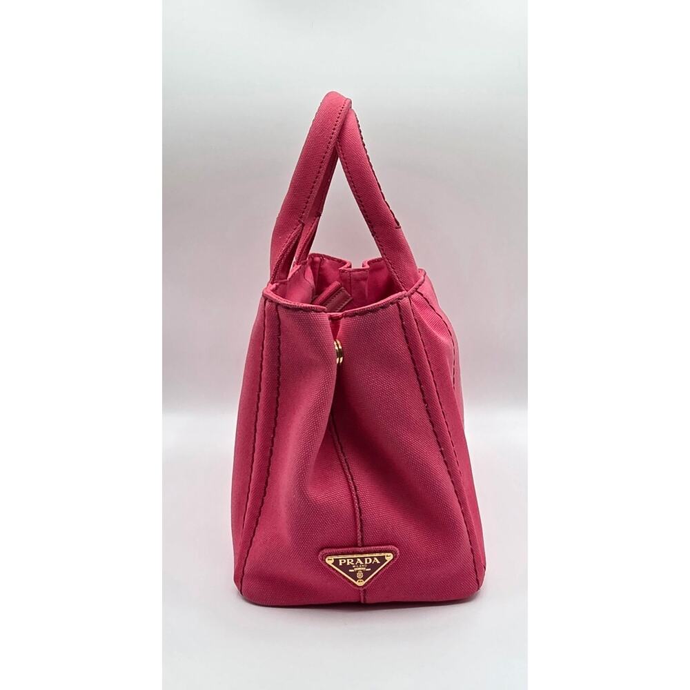 Prada Canapa Mini Tote Pink Canvas Crossbody Bag Logo Strap + Dust Bag Auth - Picture 8 of 16